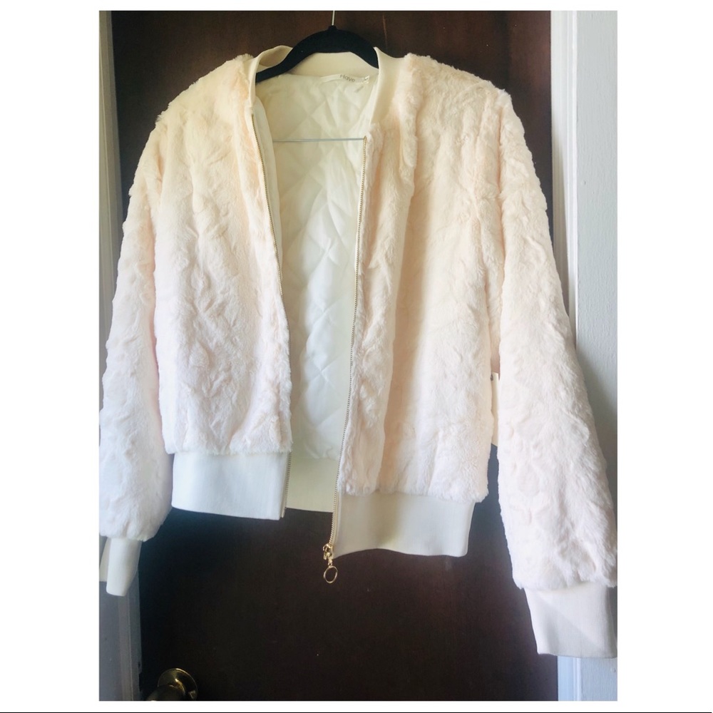 NWT White Faux Fur Bomber Jacket